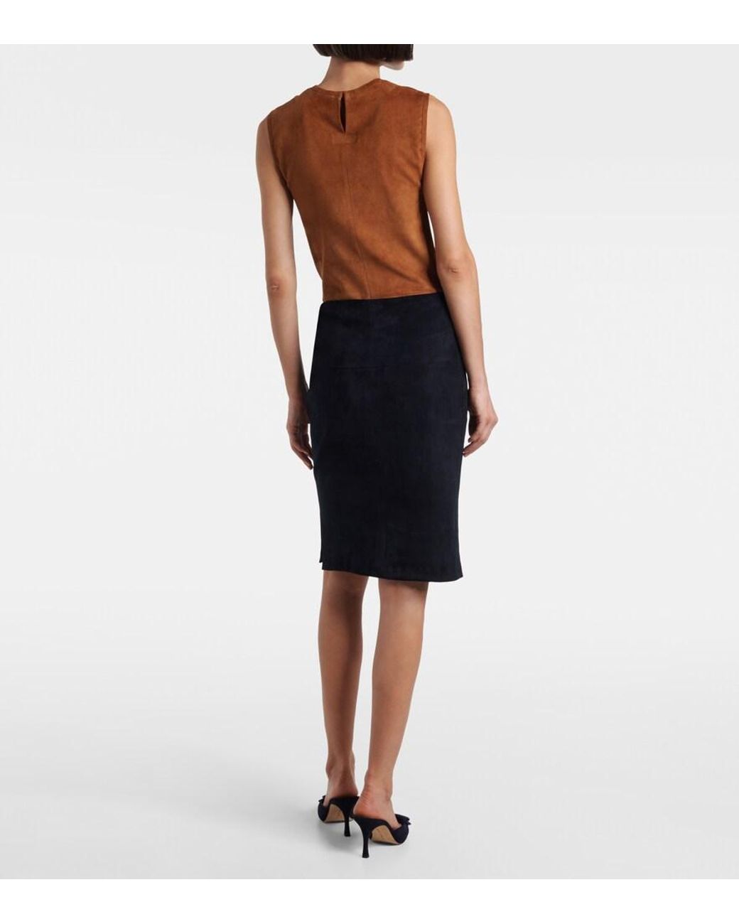 Stouls Blue Gin Suede Pencil Skirt