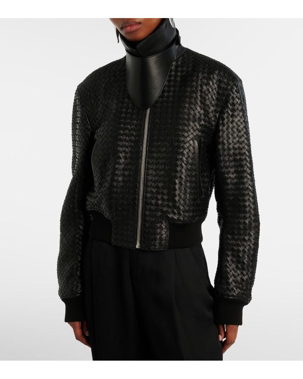 Bottega Veneta Black Intrecciato Leather Jacket