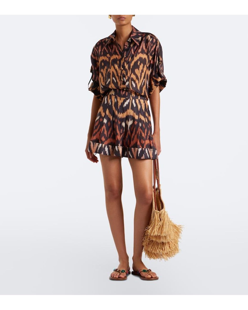 Zimmermann Brown Aster Printed Silk Habutai Shirt