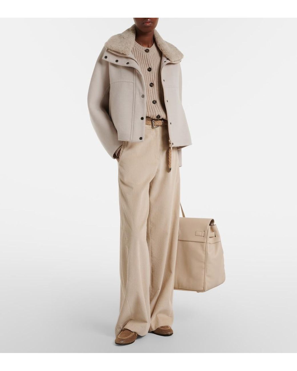 Brunello Cucinelli Natural Shearling-Trimmed Wool And Cashmere Jacket