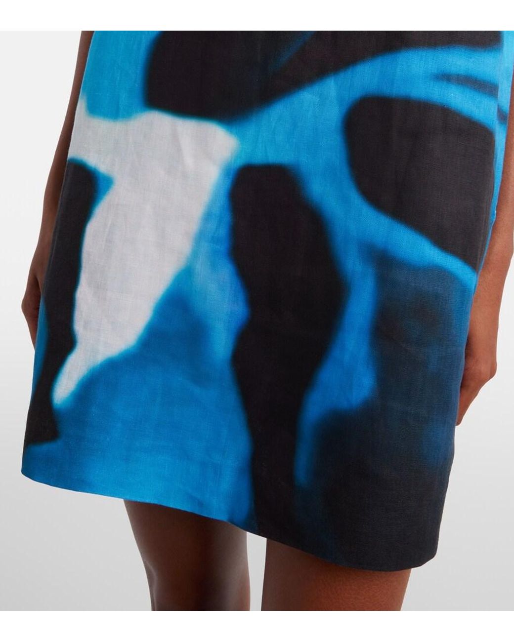 Staud Blue Brea Printed Linen Minidress