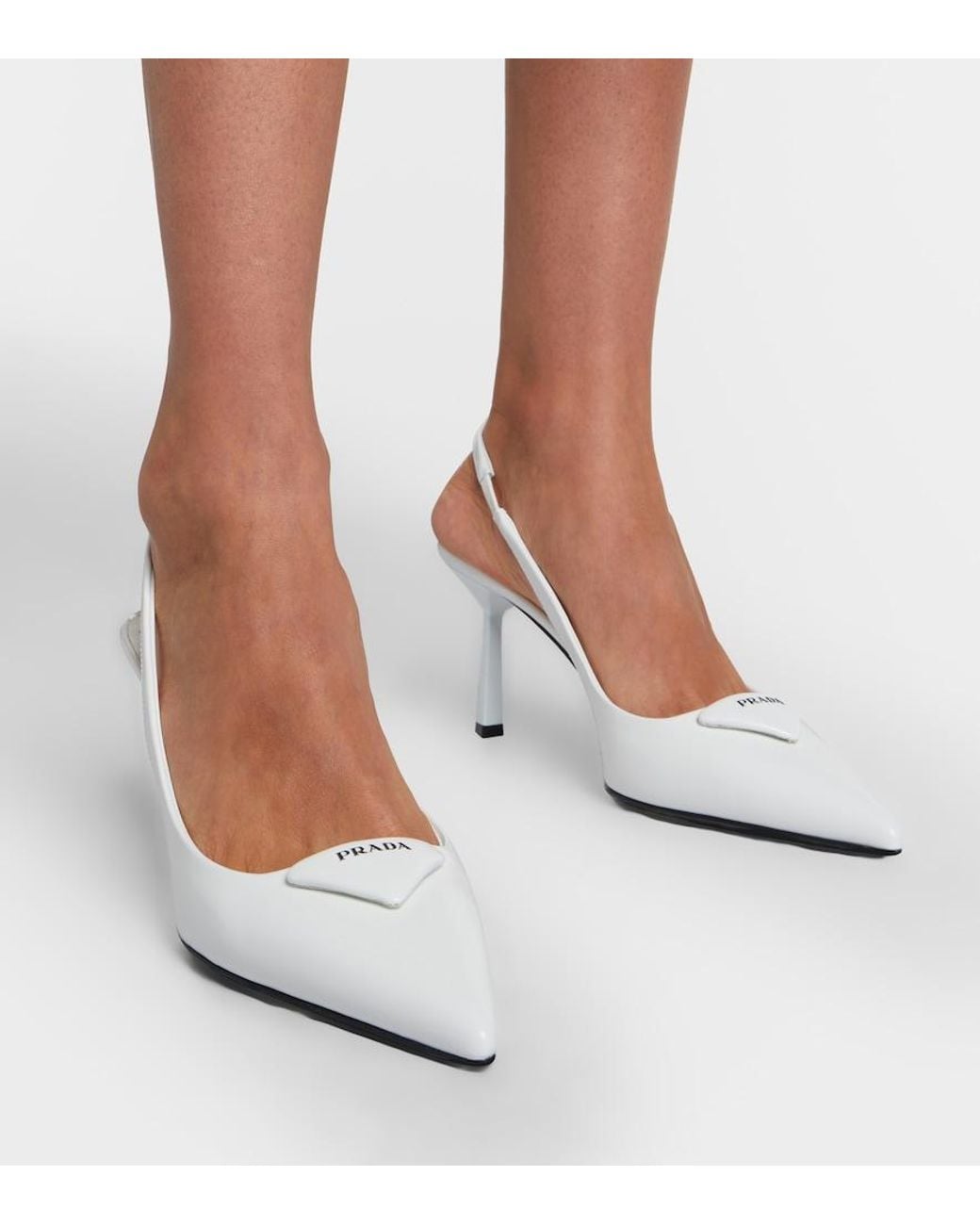 Prada White Brushed Leather Slingback Pumps 75