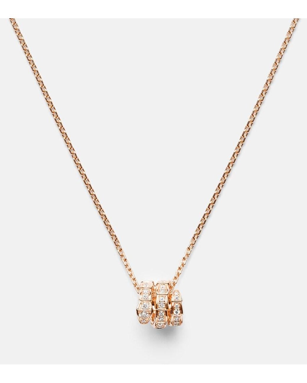 BVLGARI Metallic Serpenti Viper 18Kt Rose Pendant Necklace With Diamonds