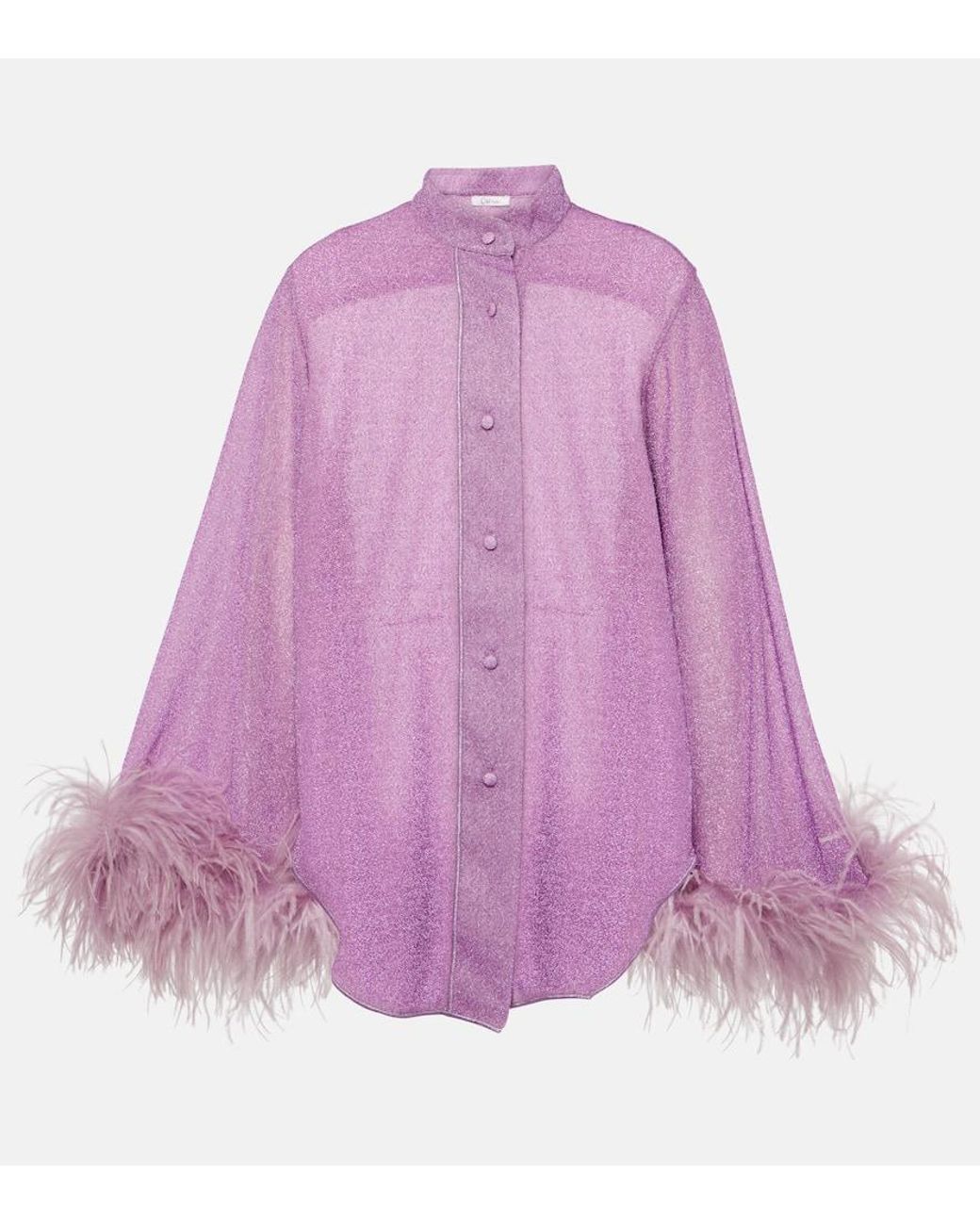 Oséree Plumage feather-trim silk shirt - Orange