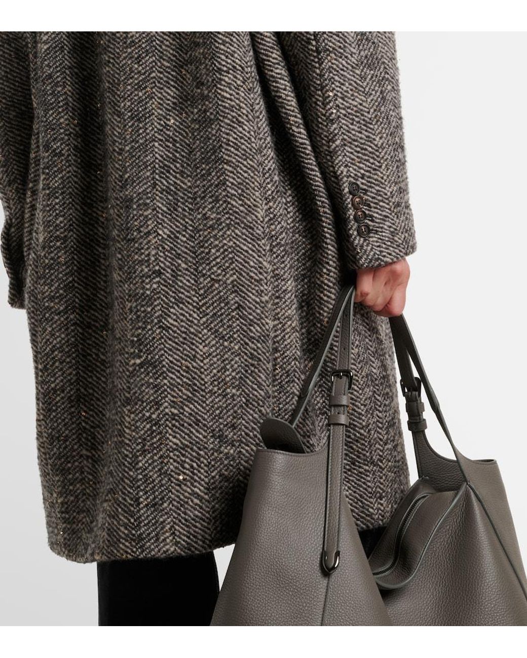 Brunello Cucinelli Gray Herringbone Wool-Blend Coat