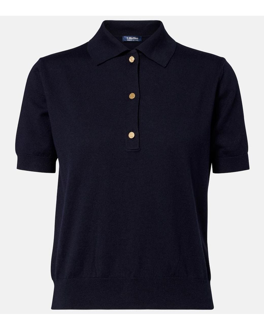 Max Mara Blue Cotton, Silk, And Cashmere Polo Sweater
