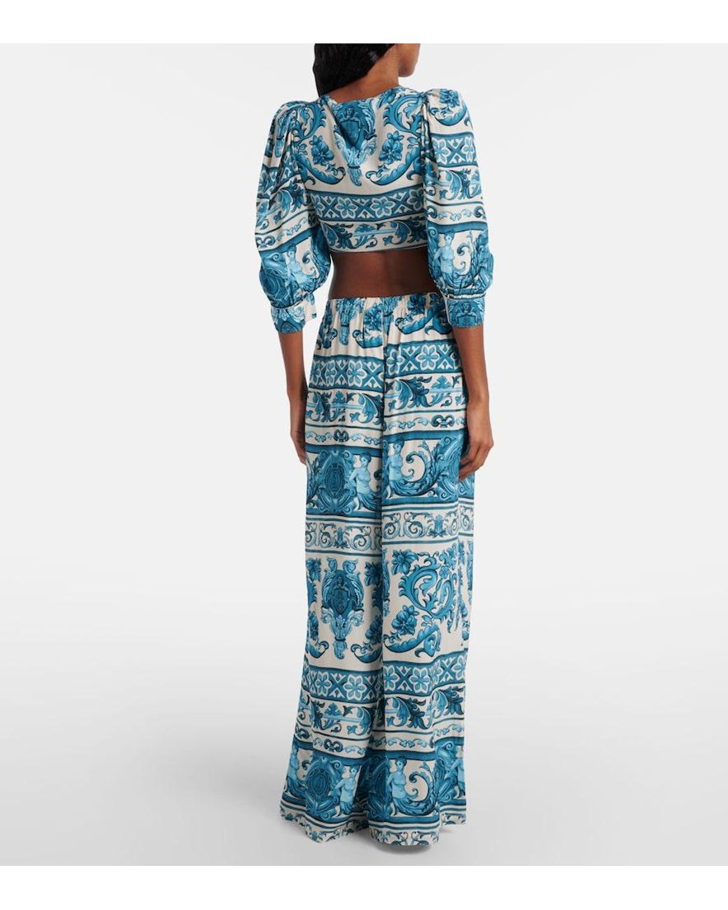 Adriana Degreas Blue Printed Wide-Leg Pants