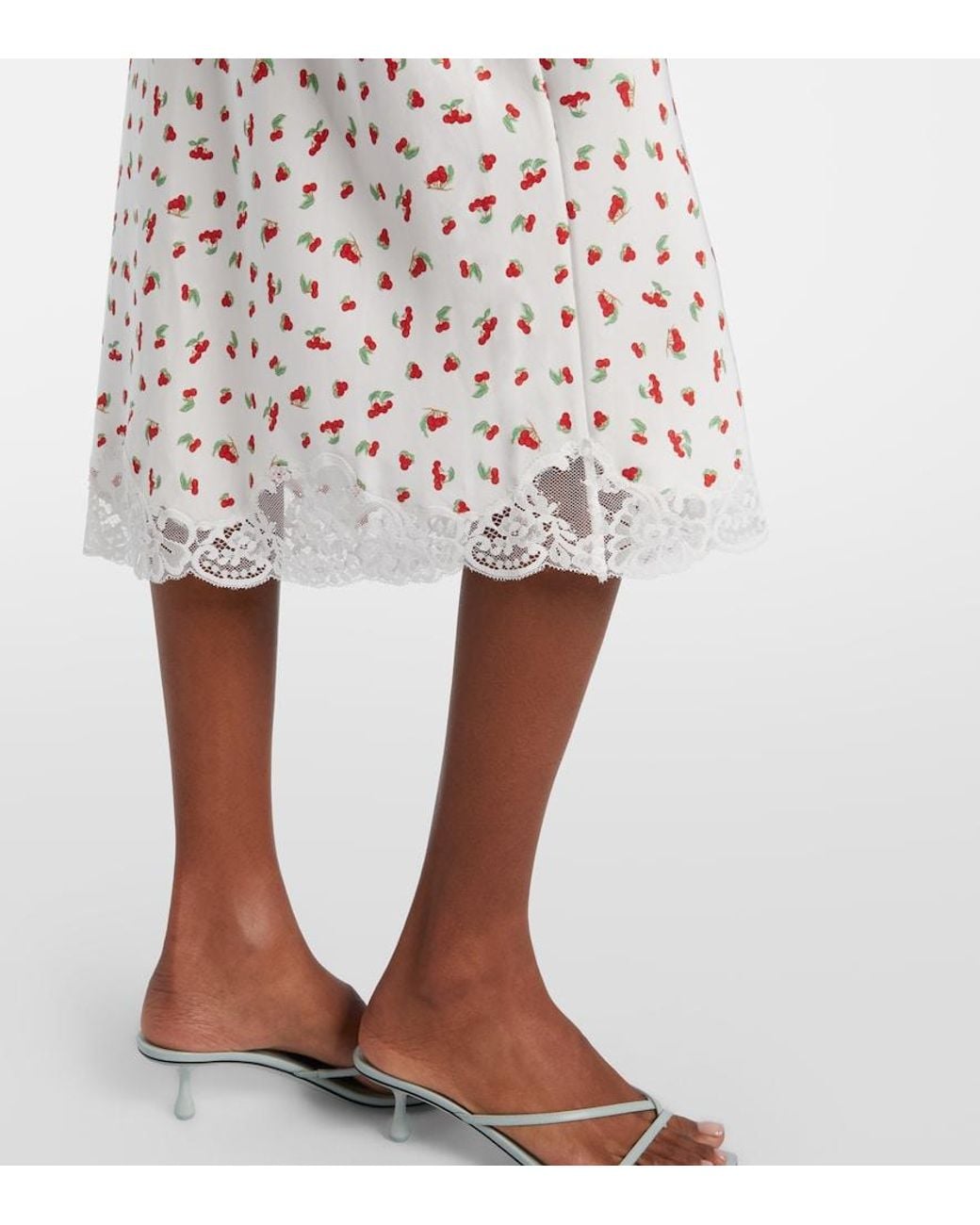 Posse White Fae Lace-Trimmed Printed Midi Skirt