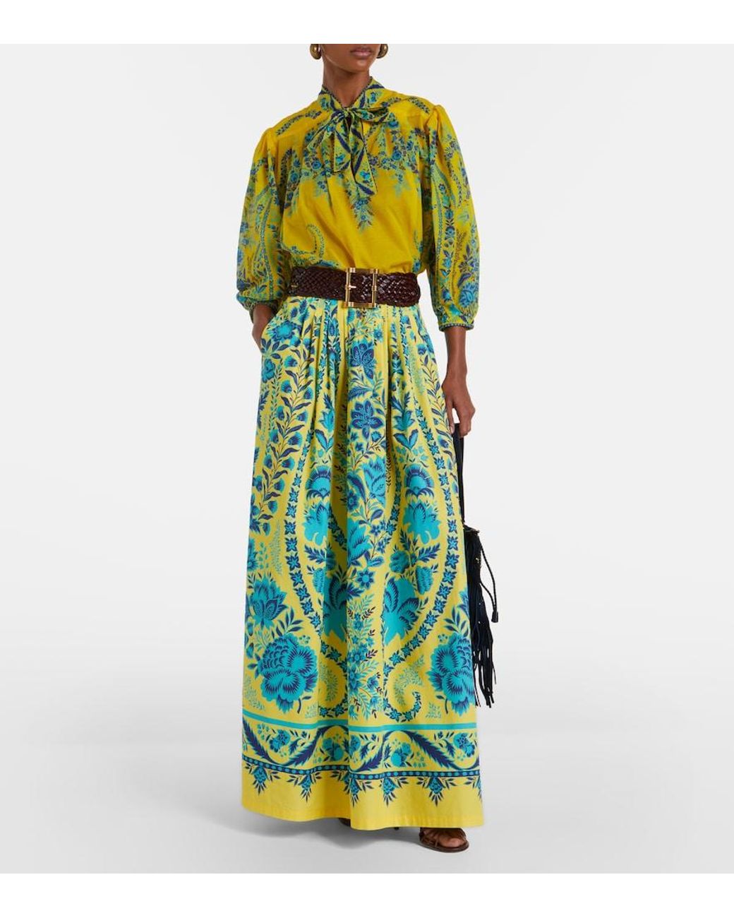 Etro Green Printed Cotton Maxi Skirt