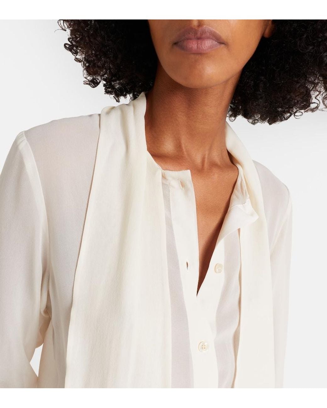 Nina Ricci White Scarf-Detail Silk Blouse