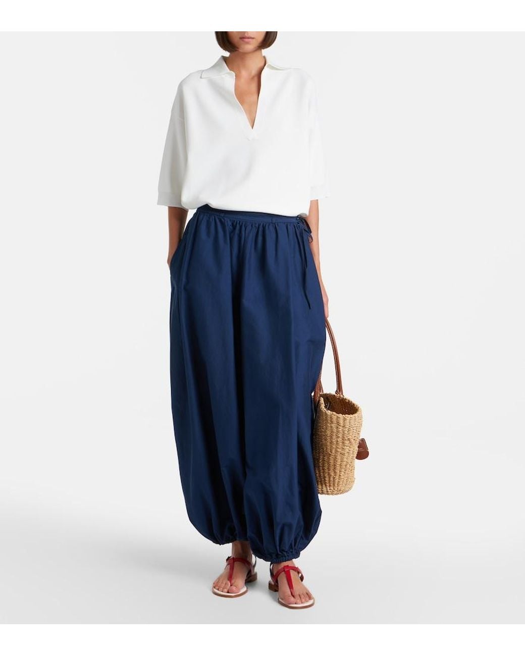 Polo Ralph Lauren Blue Belted Cotton And Silk Balloon Pants