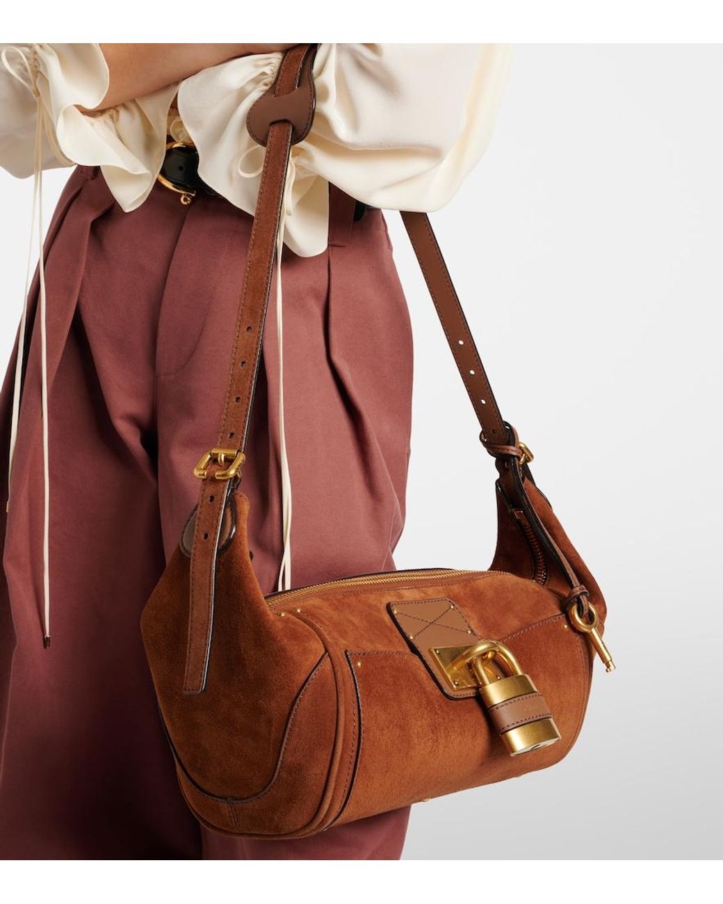 Chloé Brown Paddington Small Suede Shoulder Bag