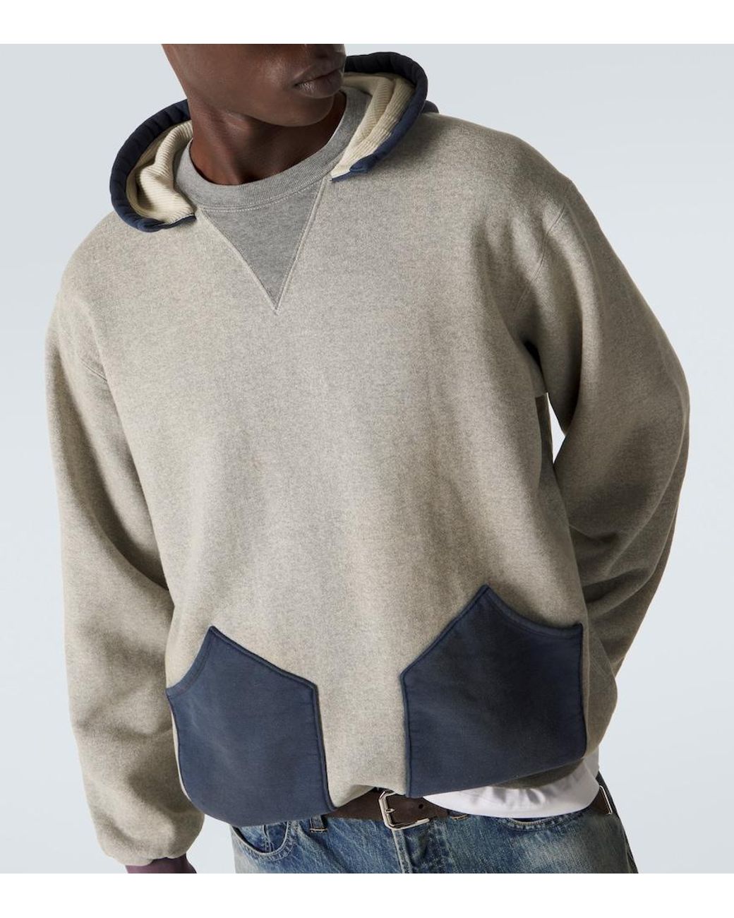 A.PRESSE Gray Cotton Fleece Hoodie for men