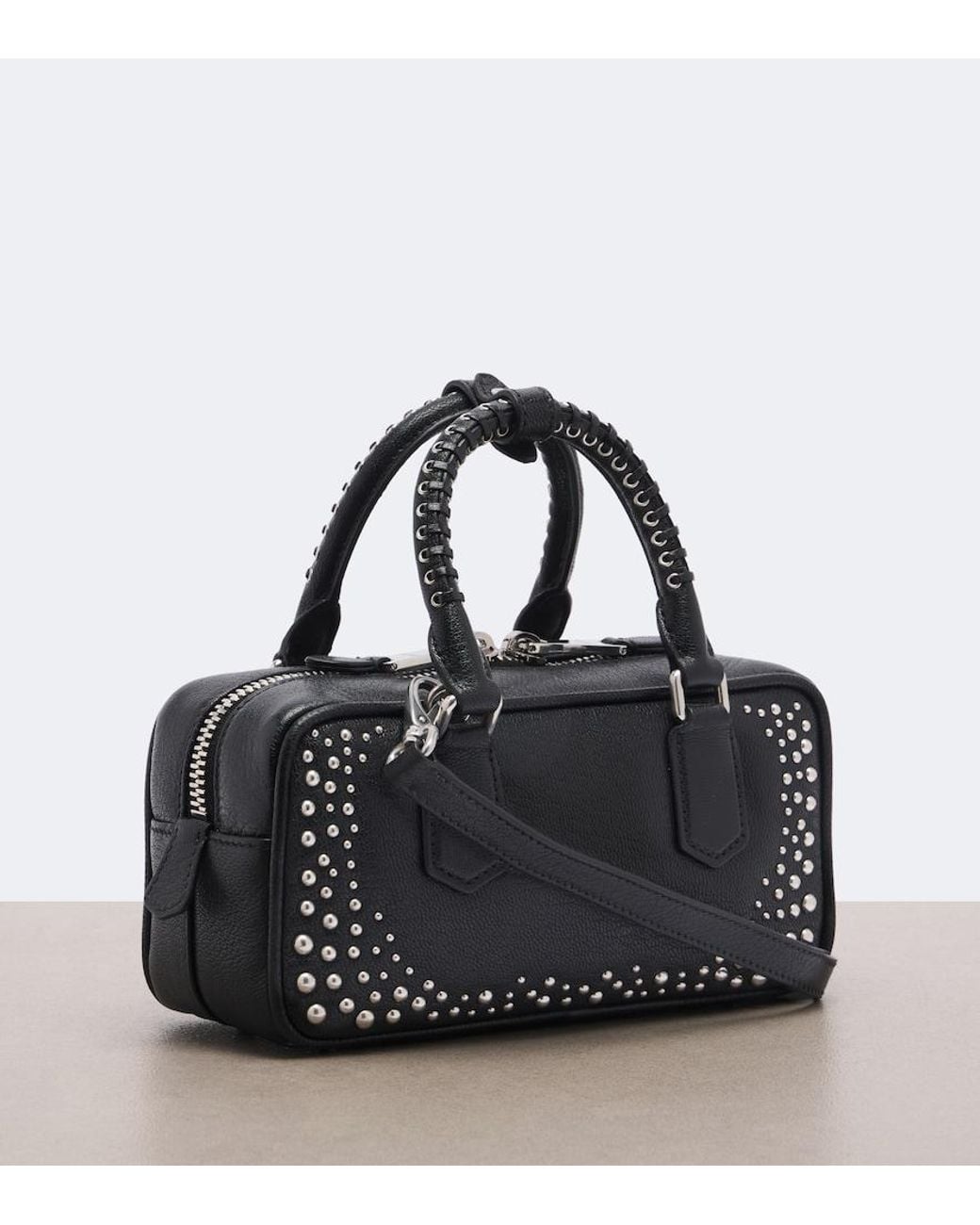 Miu Miu Black Arcadie Studded Leather Top-Handle Bag