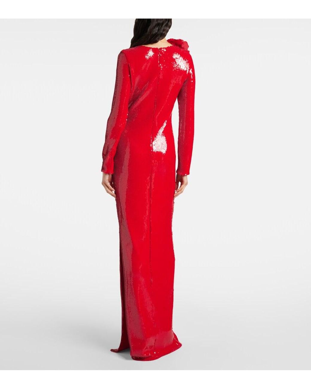 Rodarte Red Floral-Applique Sequined Gown