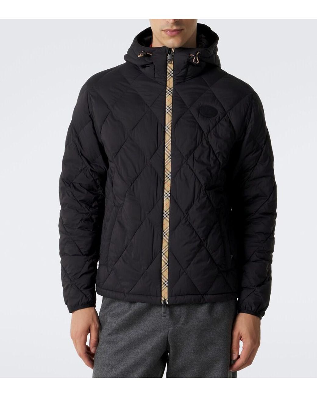 Burberry Black Check Hooded Quilted Jacket for men