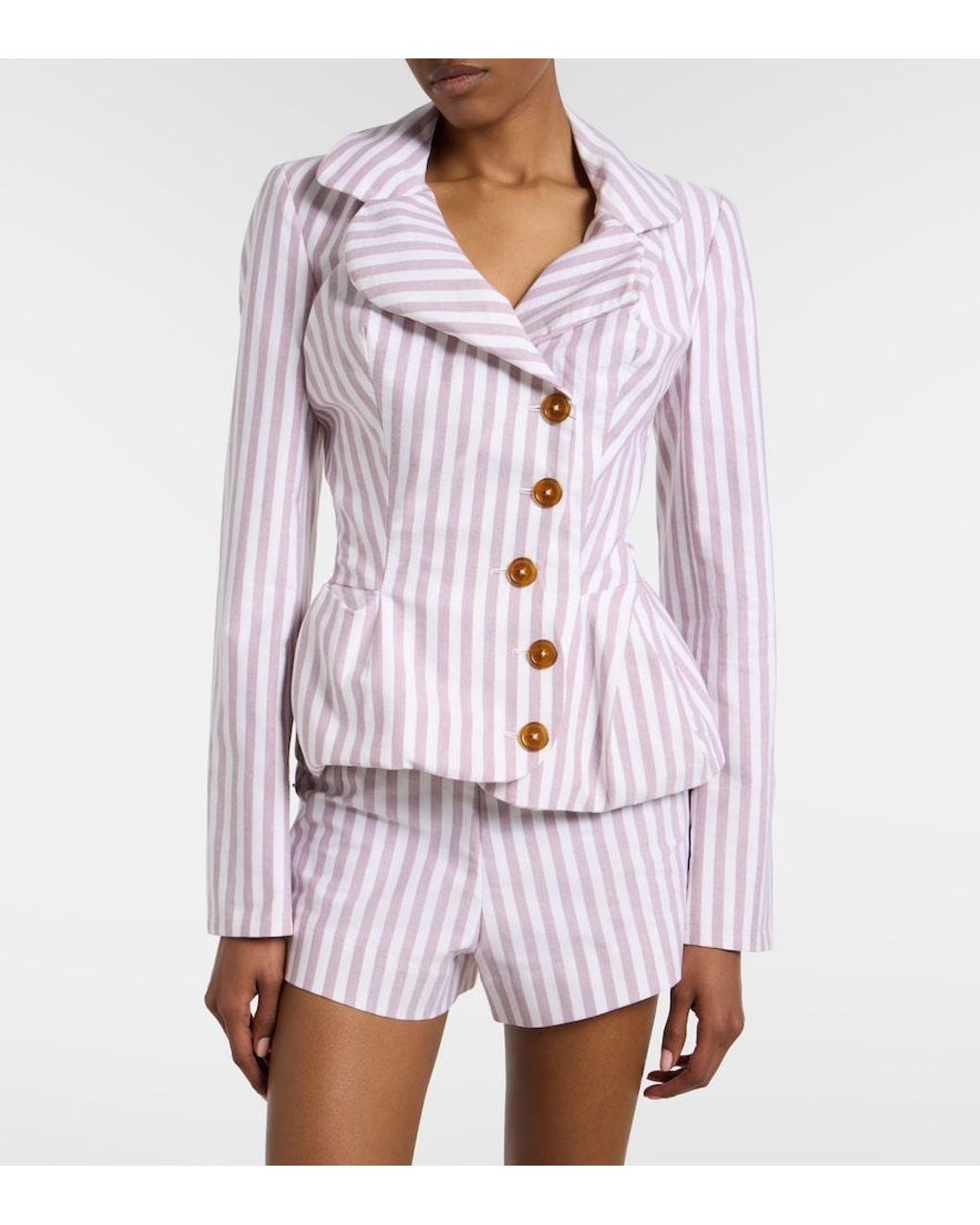 Vivienne Westwood Pink Draped Striped Peplum Cotton Jacket