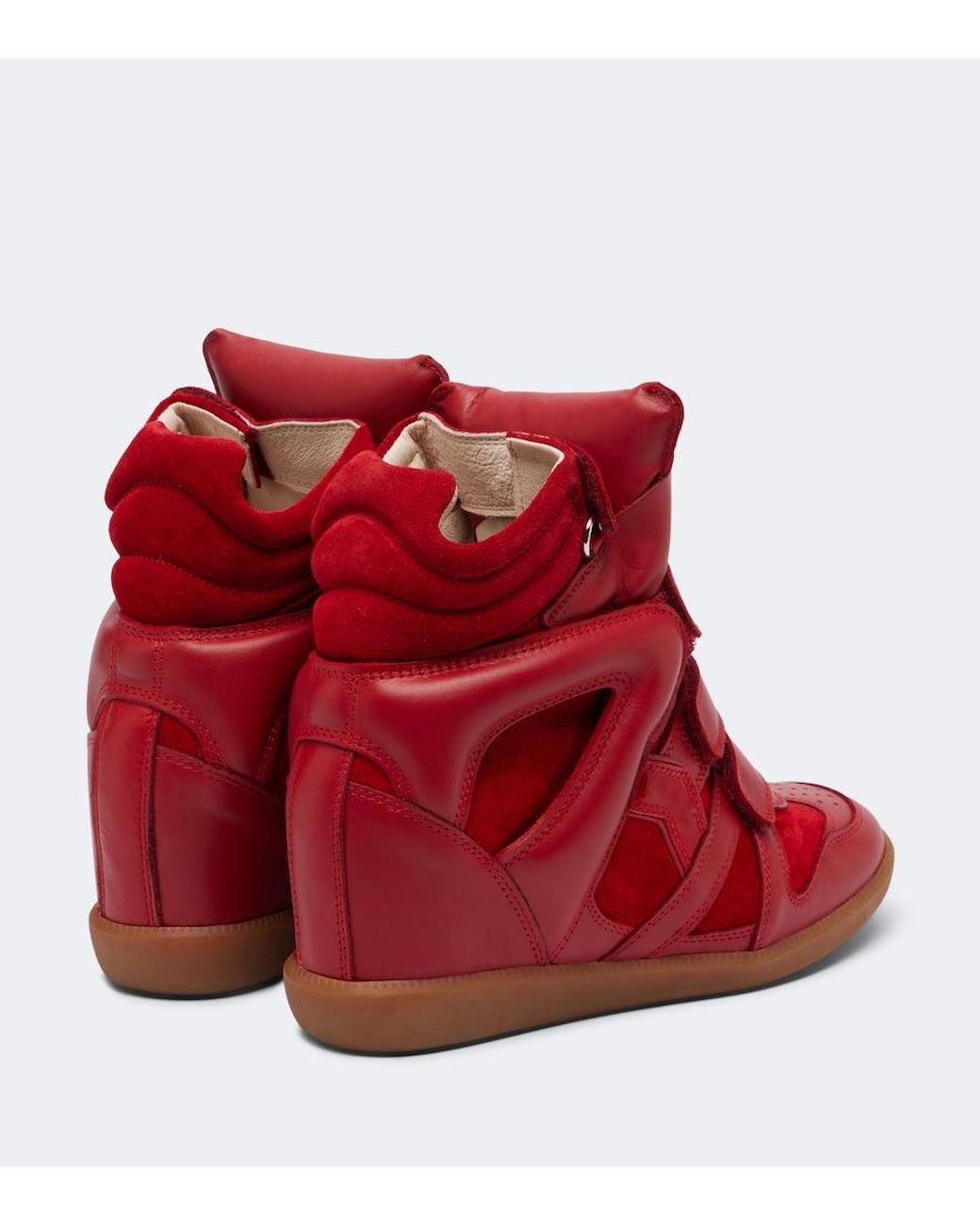 Isabel Marant Red Beckett Leather And Suede Wedge Sneakers