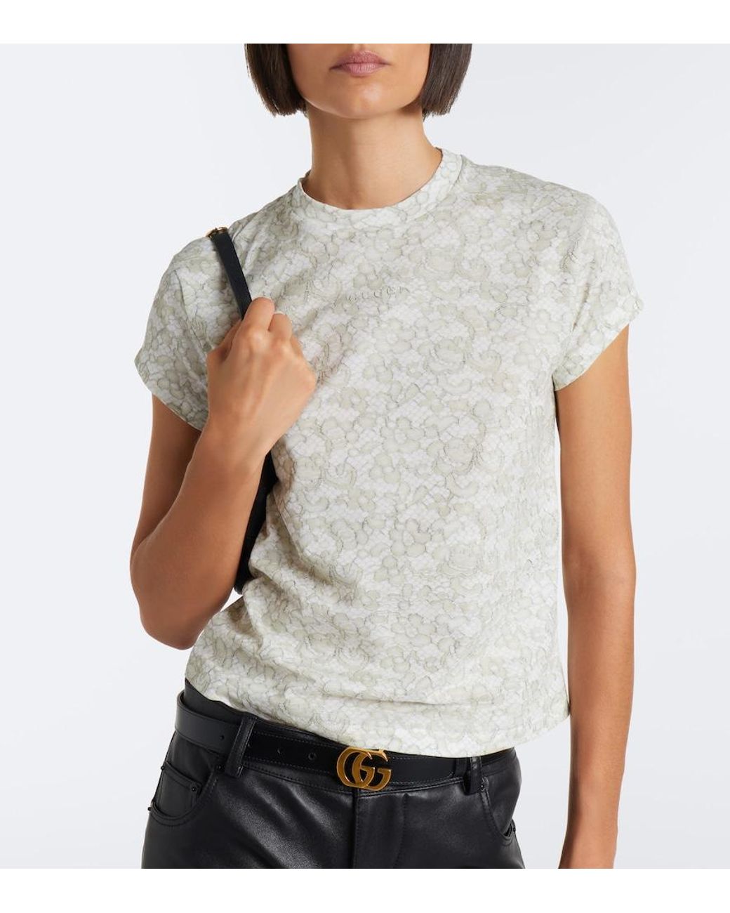 Gucci White Lace Printed Cotton T-Shirt