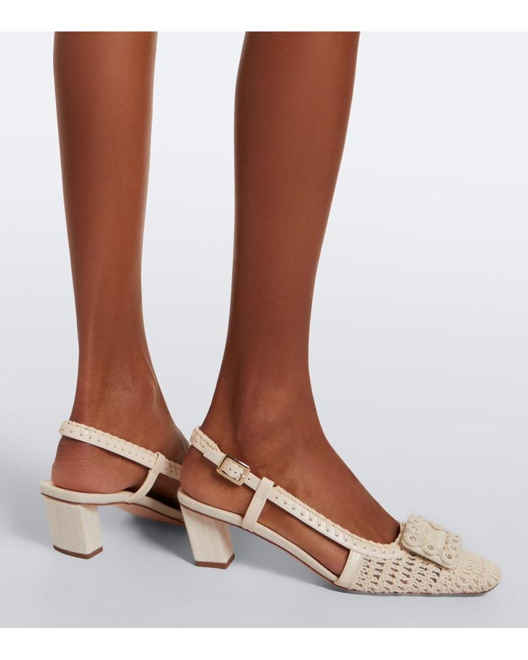Roger Vivier Natural Belle Vivier Crochet And Leather Slingback Pumps