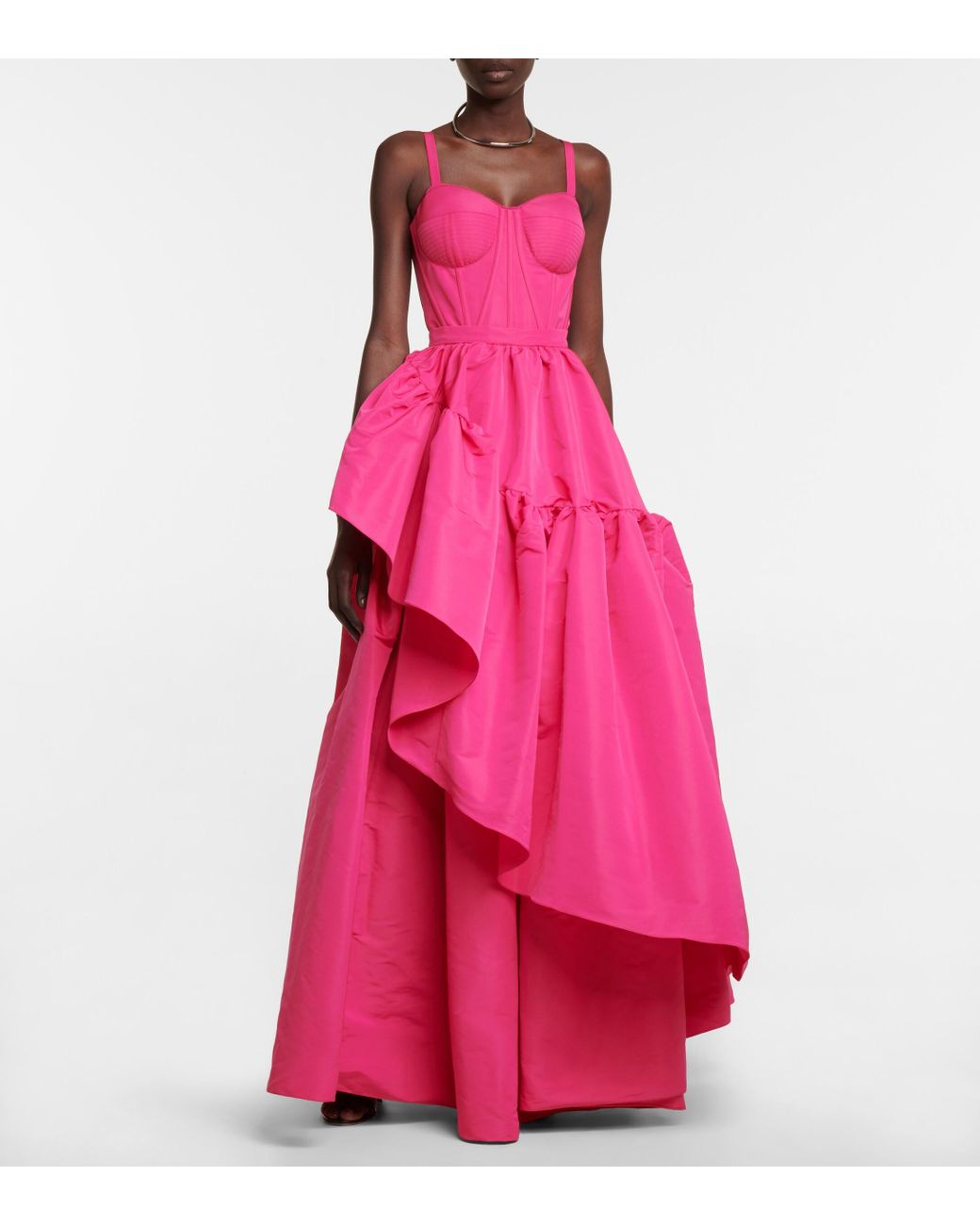 Evening dress in shocking pink clearance faille