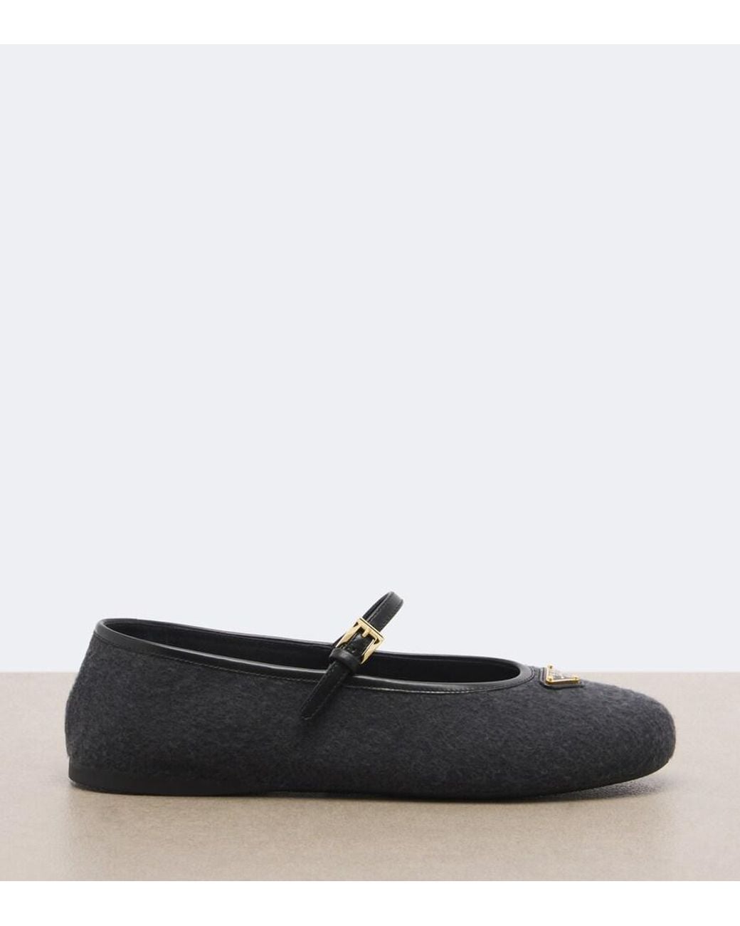 Prada Black Leather-Trimmed Cashmere Mary Jane Flats