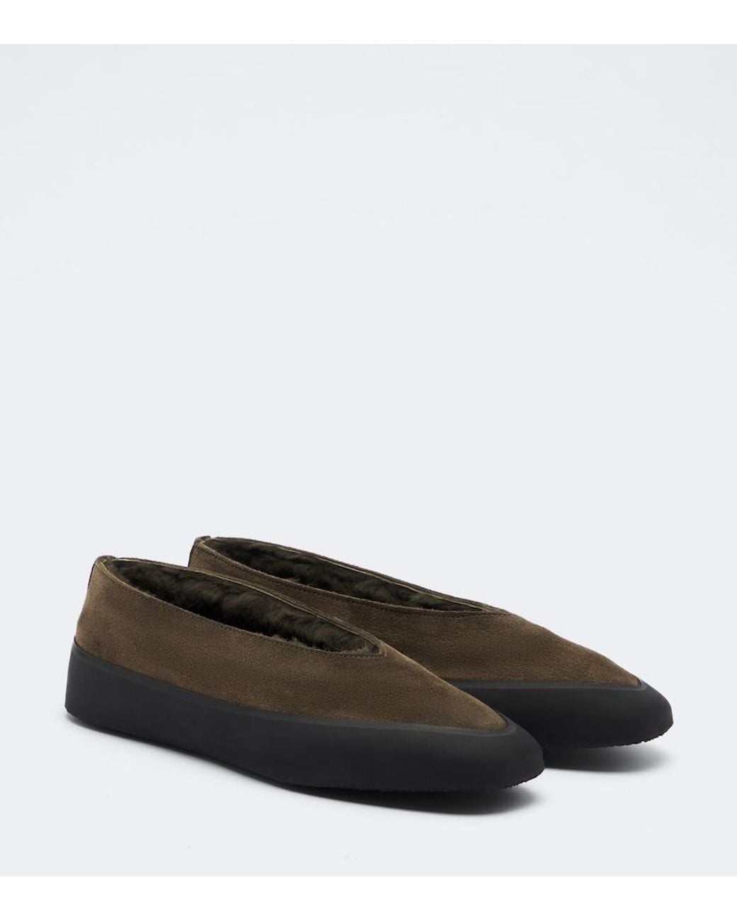 Le Monde Beryl Green Apres Ski Shearling-Lined Suede Ballet Flats