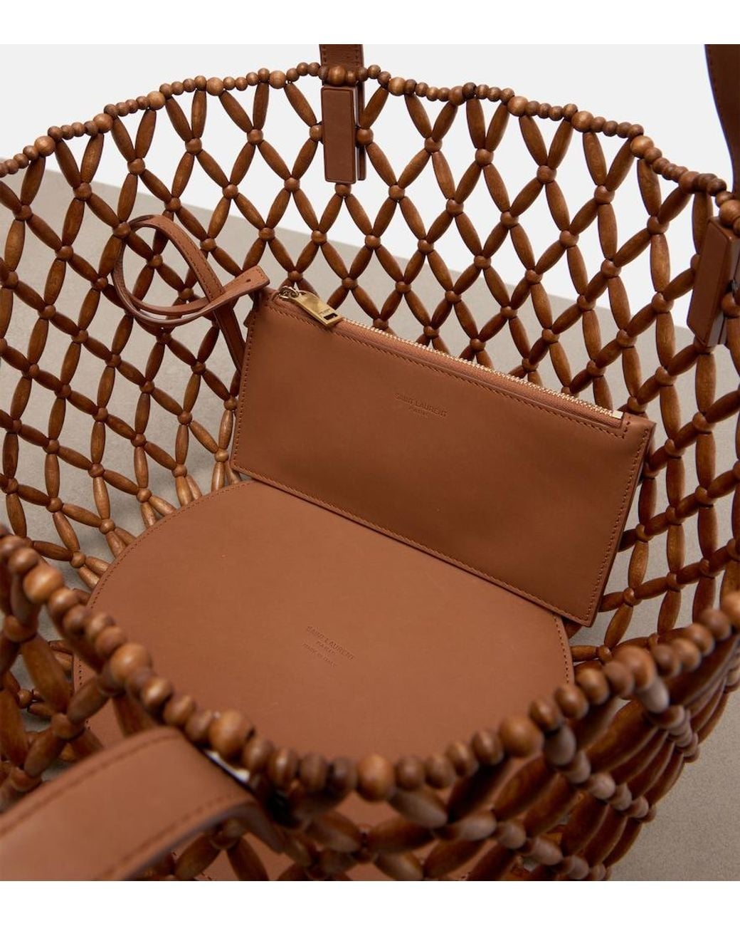Bolso Cesta Panier Small De Madera Saint Laurent de color Brown