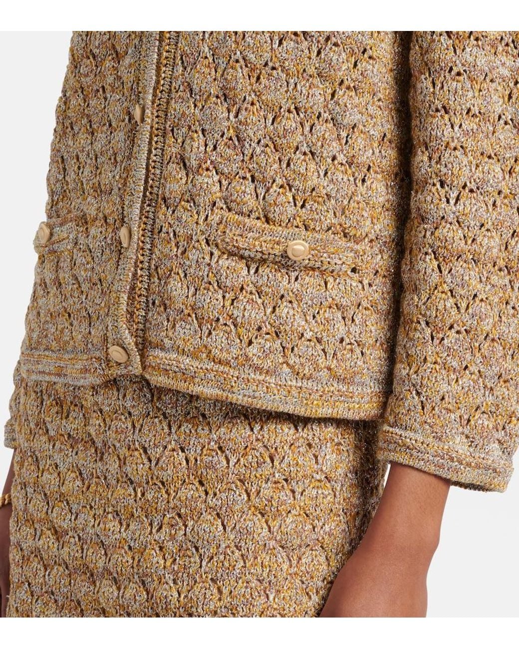 Valentino Garavani Brown Open-Knit Linen-Blend Lame Cardigan
