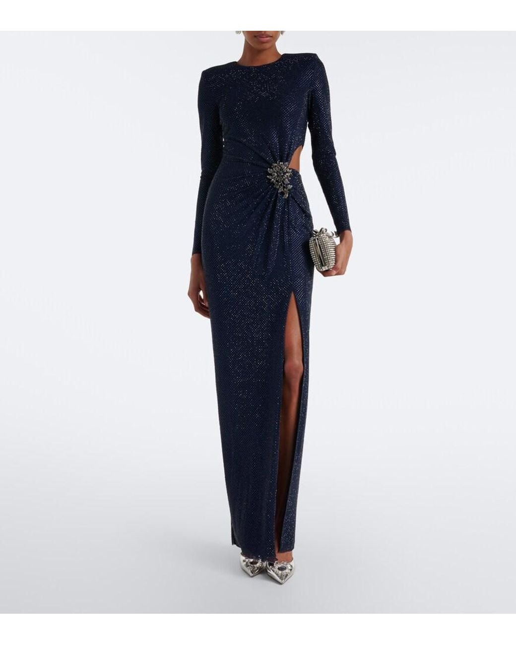 Self-Portrait Blue Cutout Embellished Gathered Gown