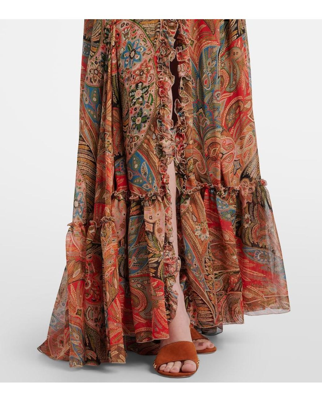 Etro Brown Printed Silk Maxi Skirt