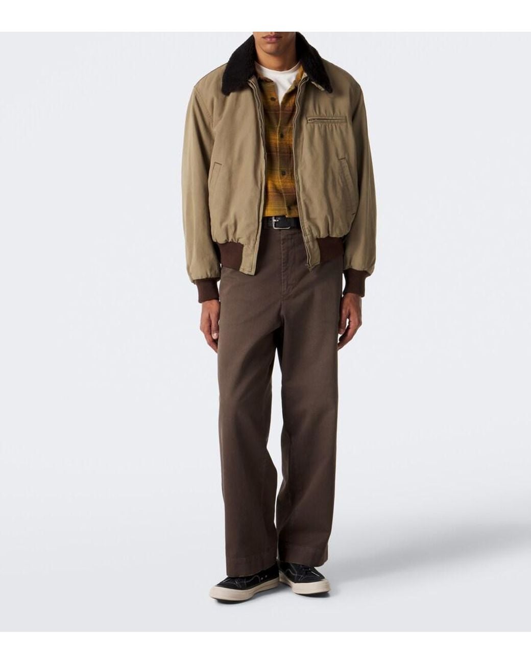 A.PRESSE Brown Teddy-Trimmed Cotton And Wool Blouson Jacket for men