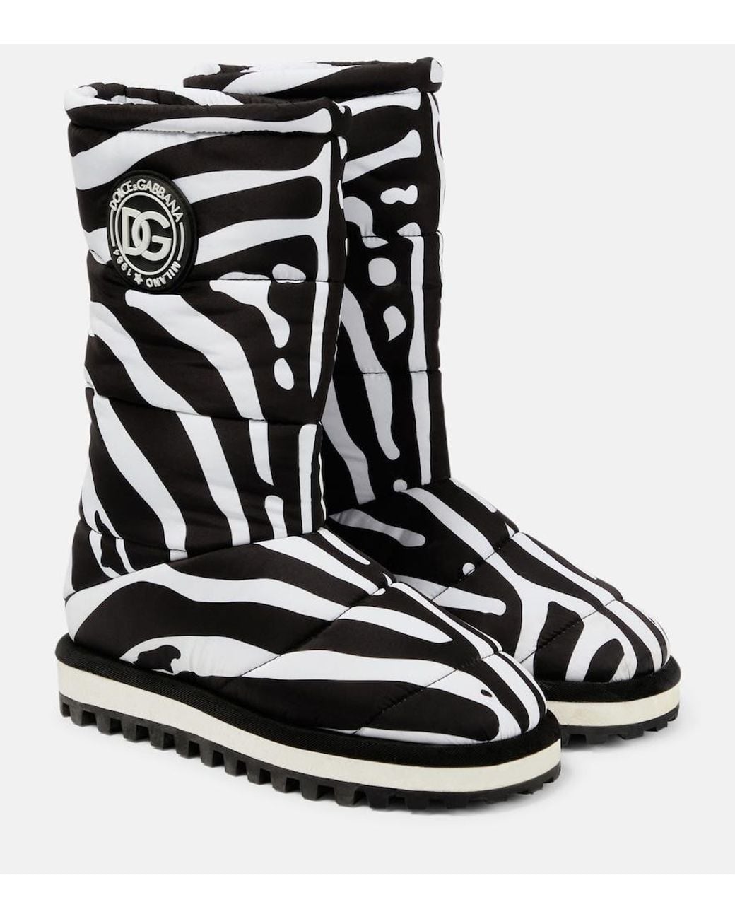 Dolce & Gabbana Black Zebra-print Padded Nylon Snow Boots