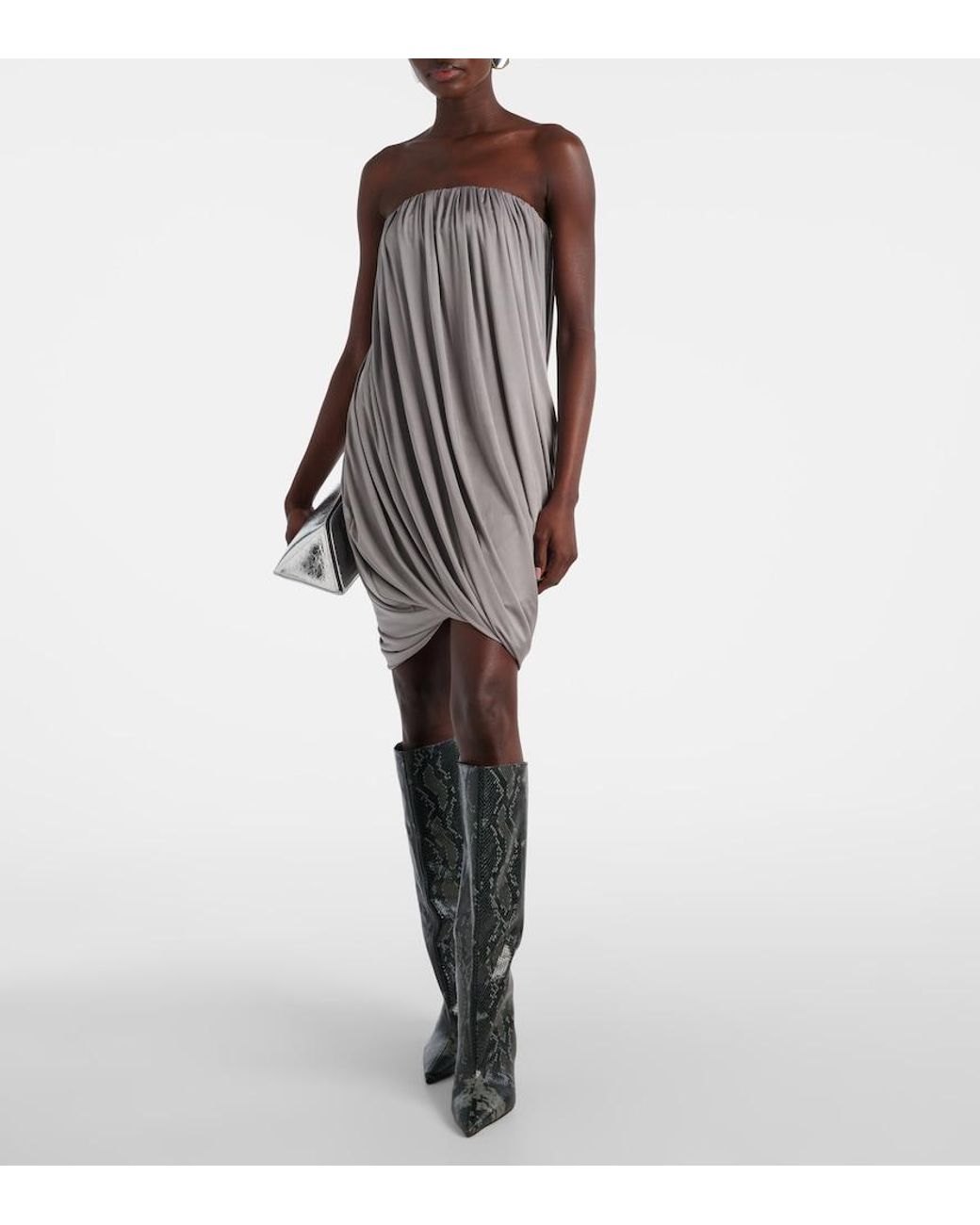 The Attico Gray Draped Jersey Minidress