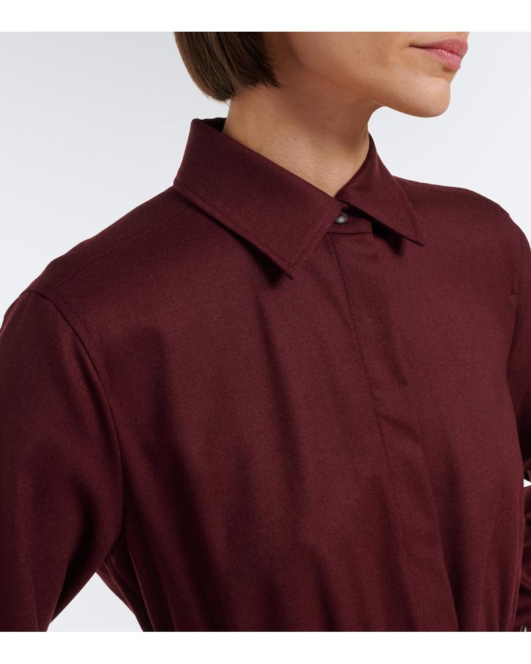 Max Mara Purple Belted Wool-Blend Shirt Dress