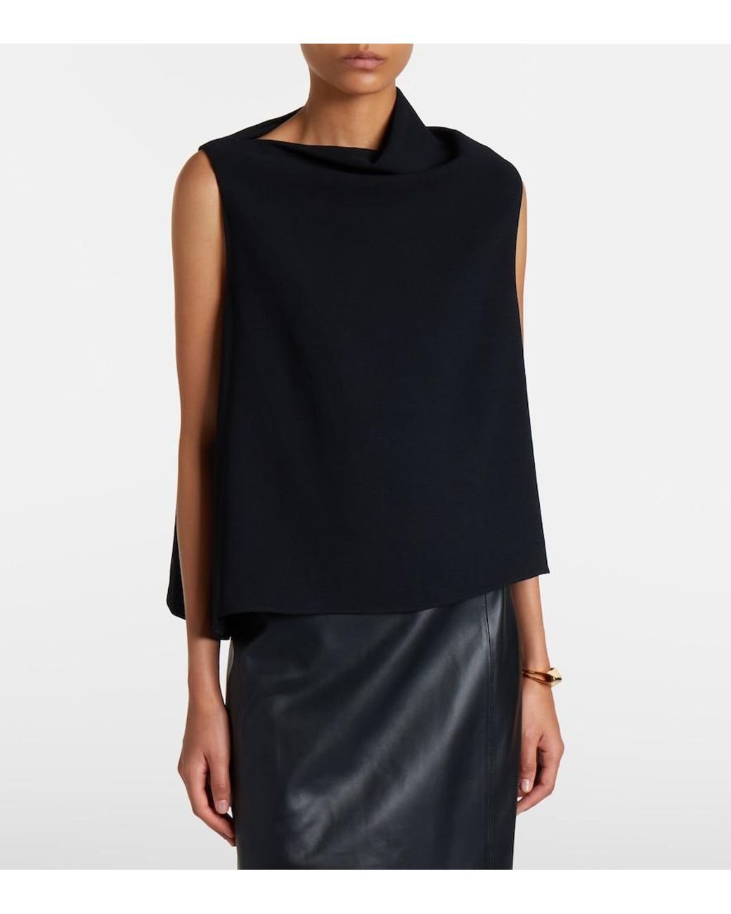 Vince Black Draped Asymmetric Crepe Top