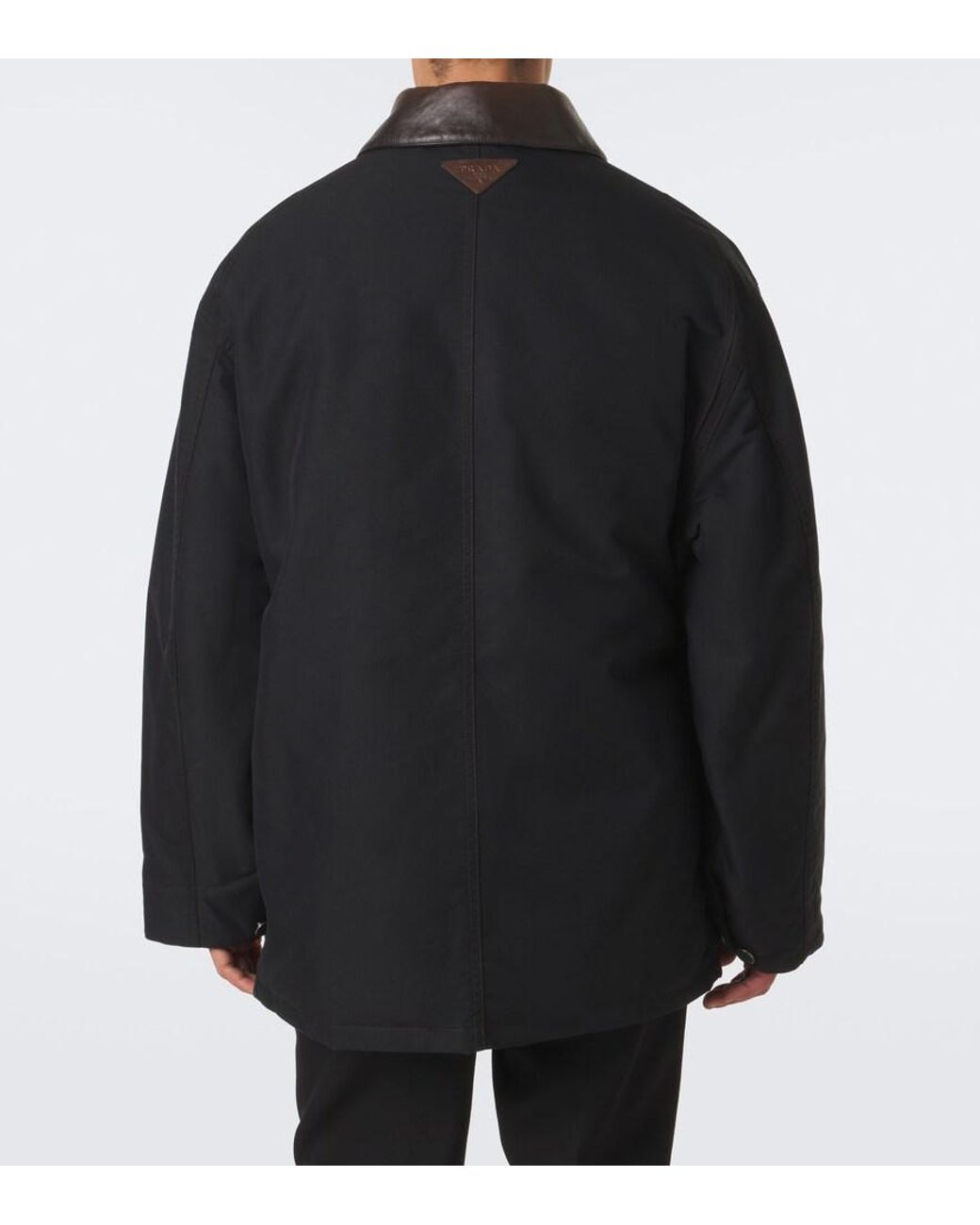 Prada Black Leather-Trimmed Technical Cotton-Blend Jacket for men