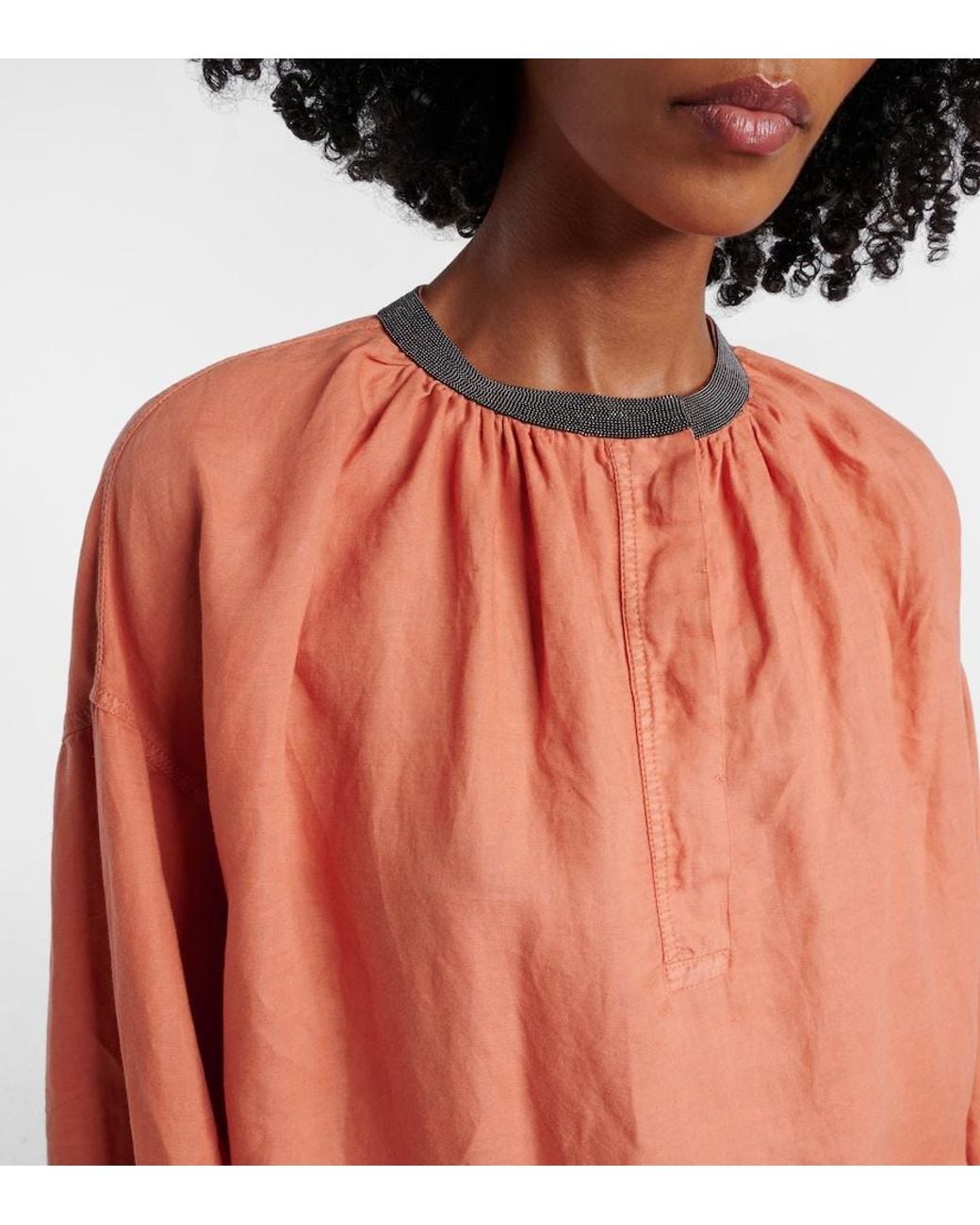 Brunello Cucinelli Orange Monili Linen And Cotton Top