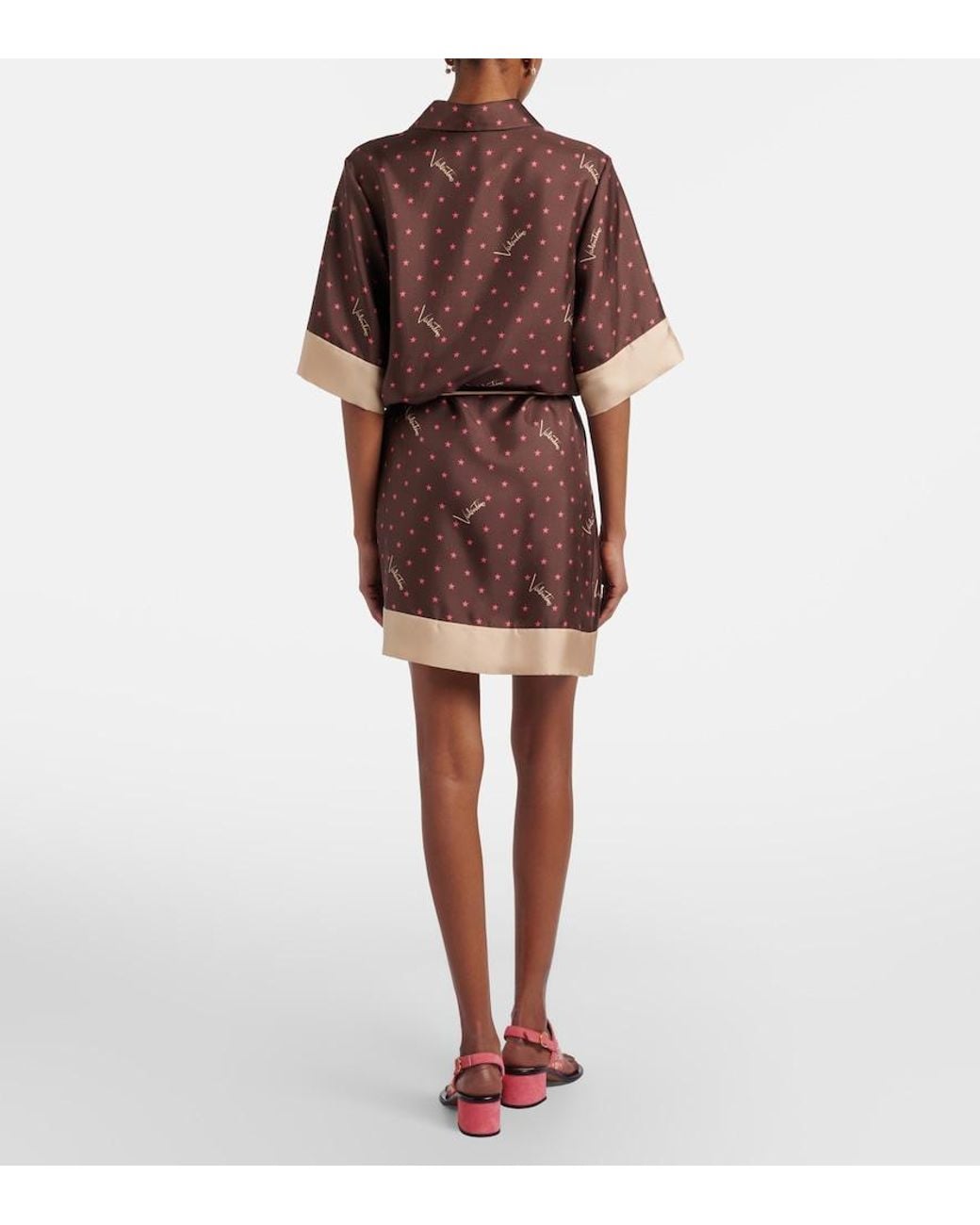 Valentino Garavani Brown Printed Silk Twill Shirt Dress