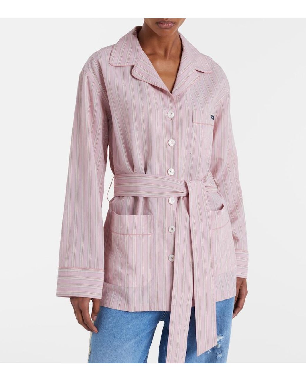 Dolce & Gabbana Pink Belted Striped Shirt