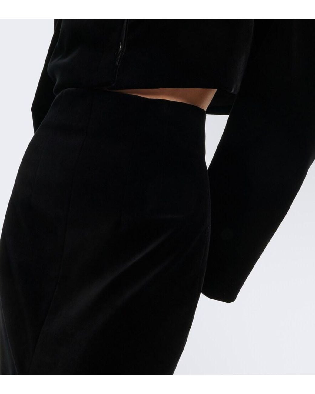 Khaite Black Lachlan Cotton Velvet Pencil Skirt