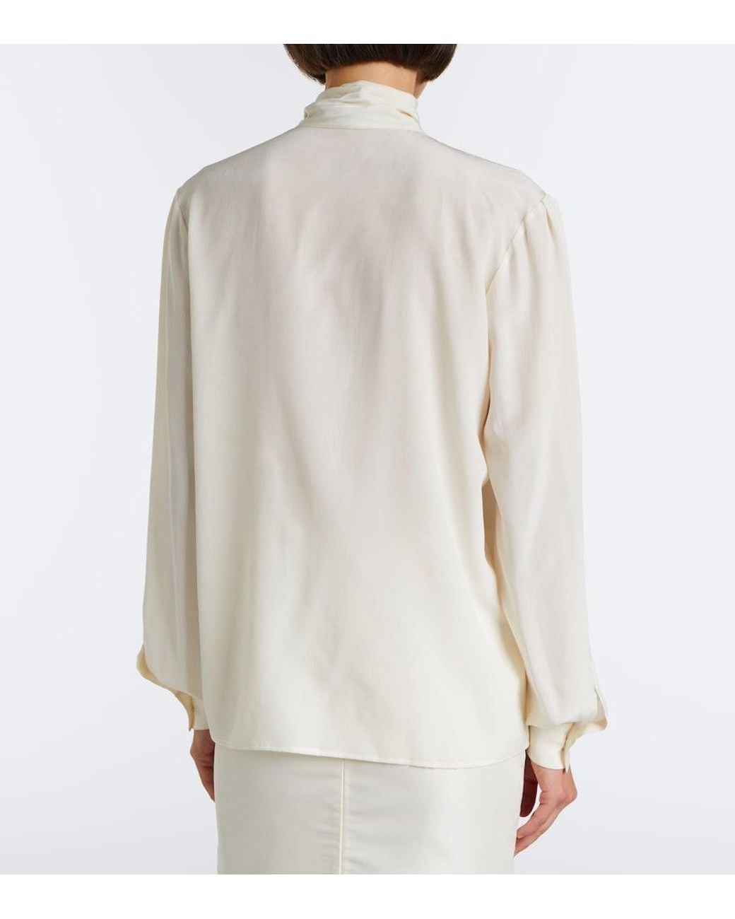 Gucci White Tie-Neck Silk Crepe De Chine Blouse