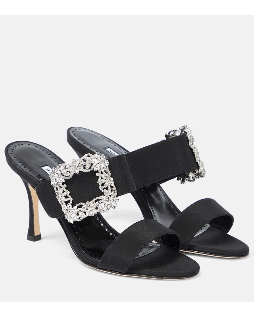 Manolo Blahnik Black Gable Embellished Satin Sandals