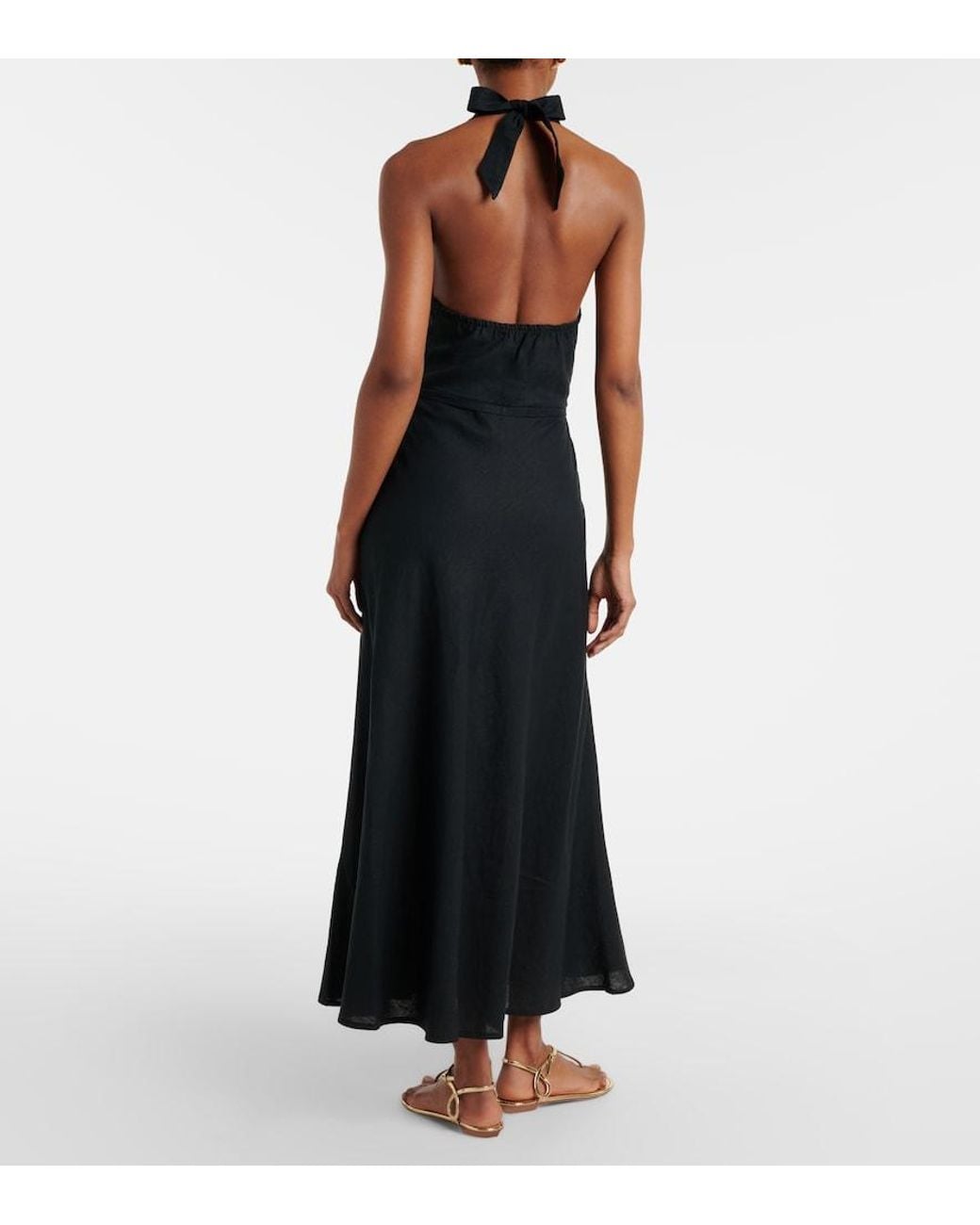 ViX Black Hailey Halterneck Linen-Blend Midi Dress