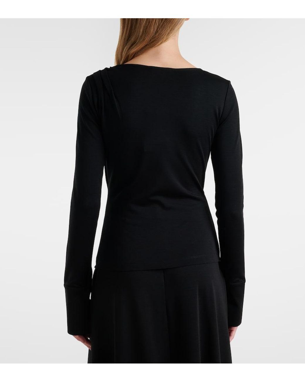 Max Mara Black Adagio Virgin Wool Wrap Top