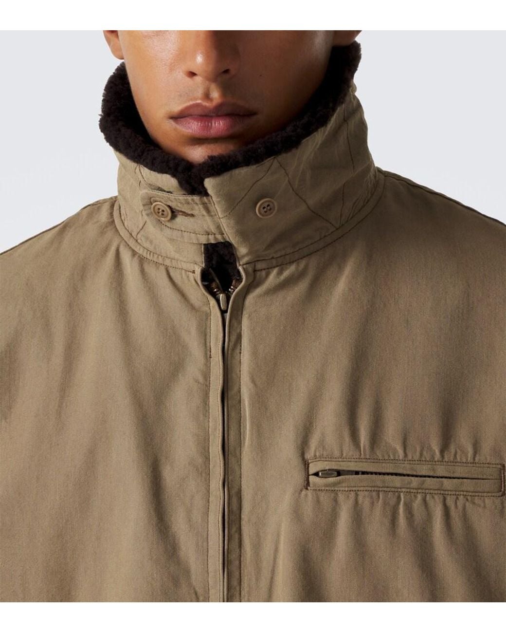 A.PRESSE Brown Teddy-Trimmed Cotton And Wool Blouson Jacket for men