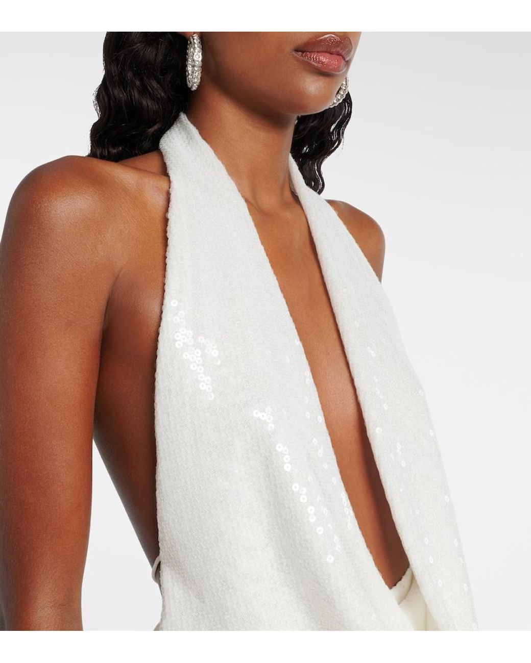 Alex Perry White Bridal Sequined Open-Back Minidress