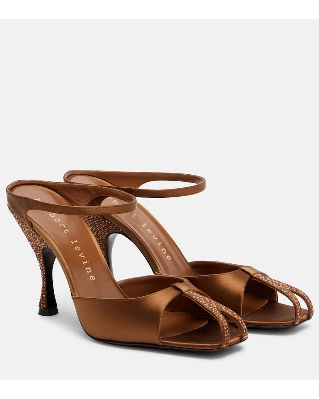 Herbert Levine Brown Hidden Gem Embellished Satin Mules
