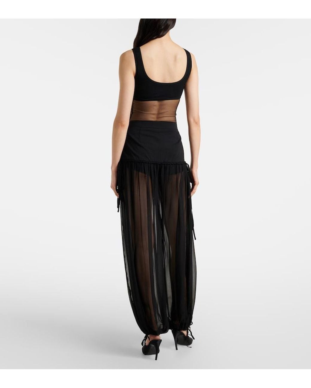 Nensi Dojaka Black Mesh-Trimmed Silk Balloon Pants