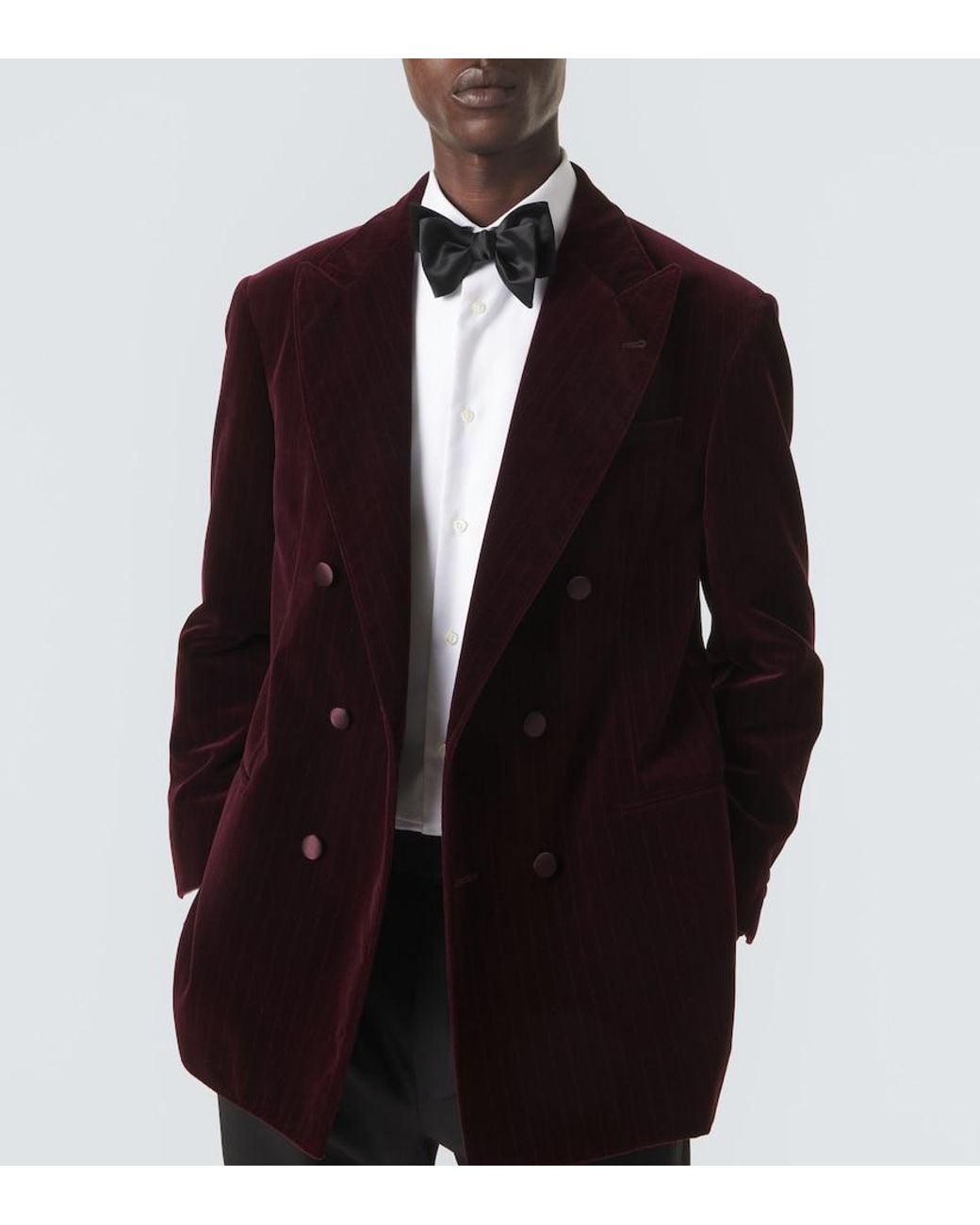 Brunello Cucinelli Red Pinstripe Cotton Velvet Double-Breasted Blazer for men